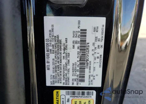 2015 Ford Mustang Gt z USA, uszkodzony, nr VIN 1FA6P8CF5F5339374